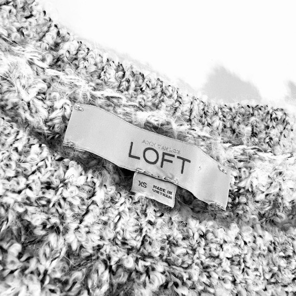 Ann Taylor Loft Gray White Fuzzy Sweater XS Wool Alpaca Blend Long Sleeves - Picture 2 of 9